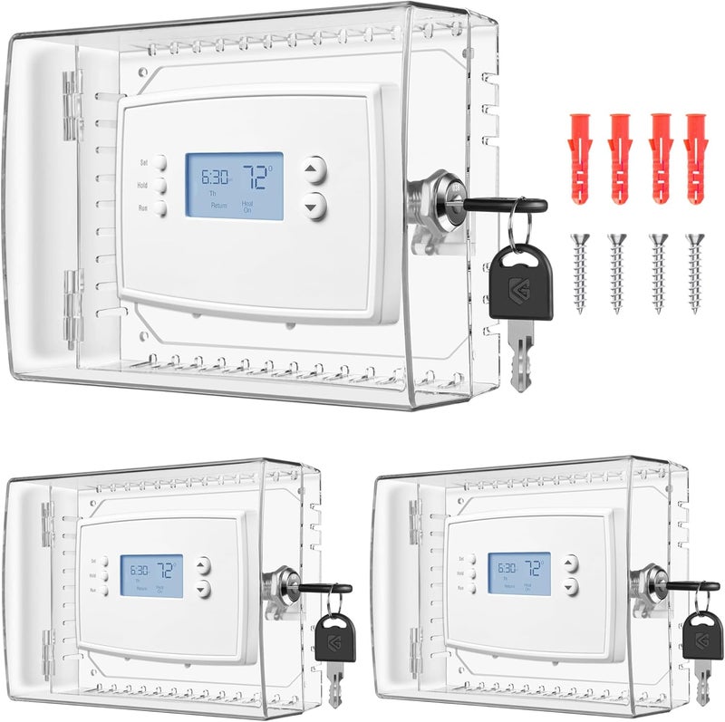 TRJ 3 PCS Thermostat Lock Box with Key, Large Thermostat Cover with Lock for Thermostat on Wall, AC Control Lock Box Cover with Key, Air Conditioner Lockbox Fits Thermostats 5" H x 6.3" W or Smaller - Image 1